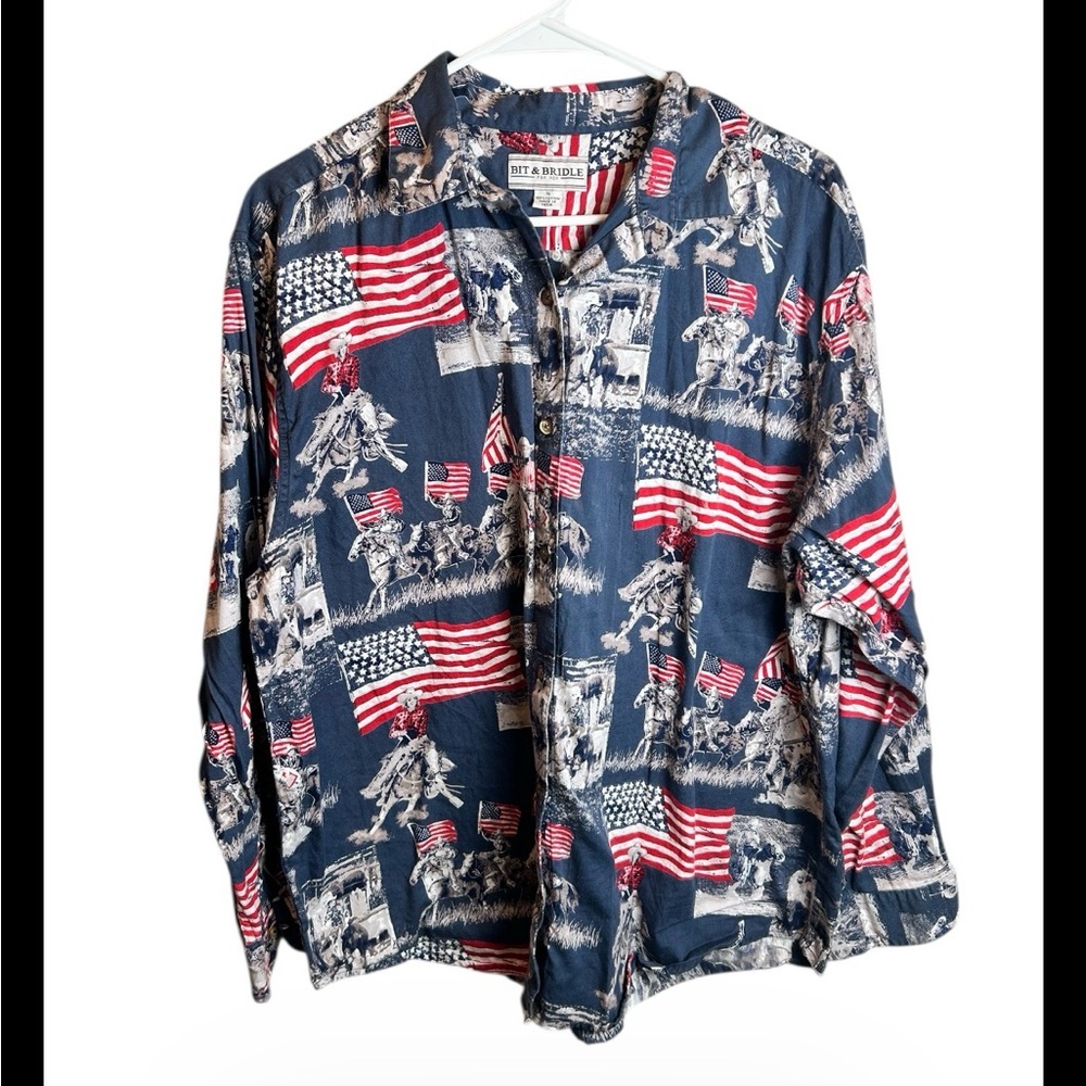 Western Rodeo Cowboy American Flag Button Up Shirt XL Oversized USA Ranch Core